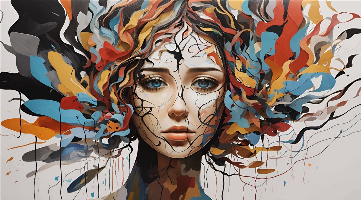 Papier peint abstrait avec cheveux volumineux de fille