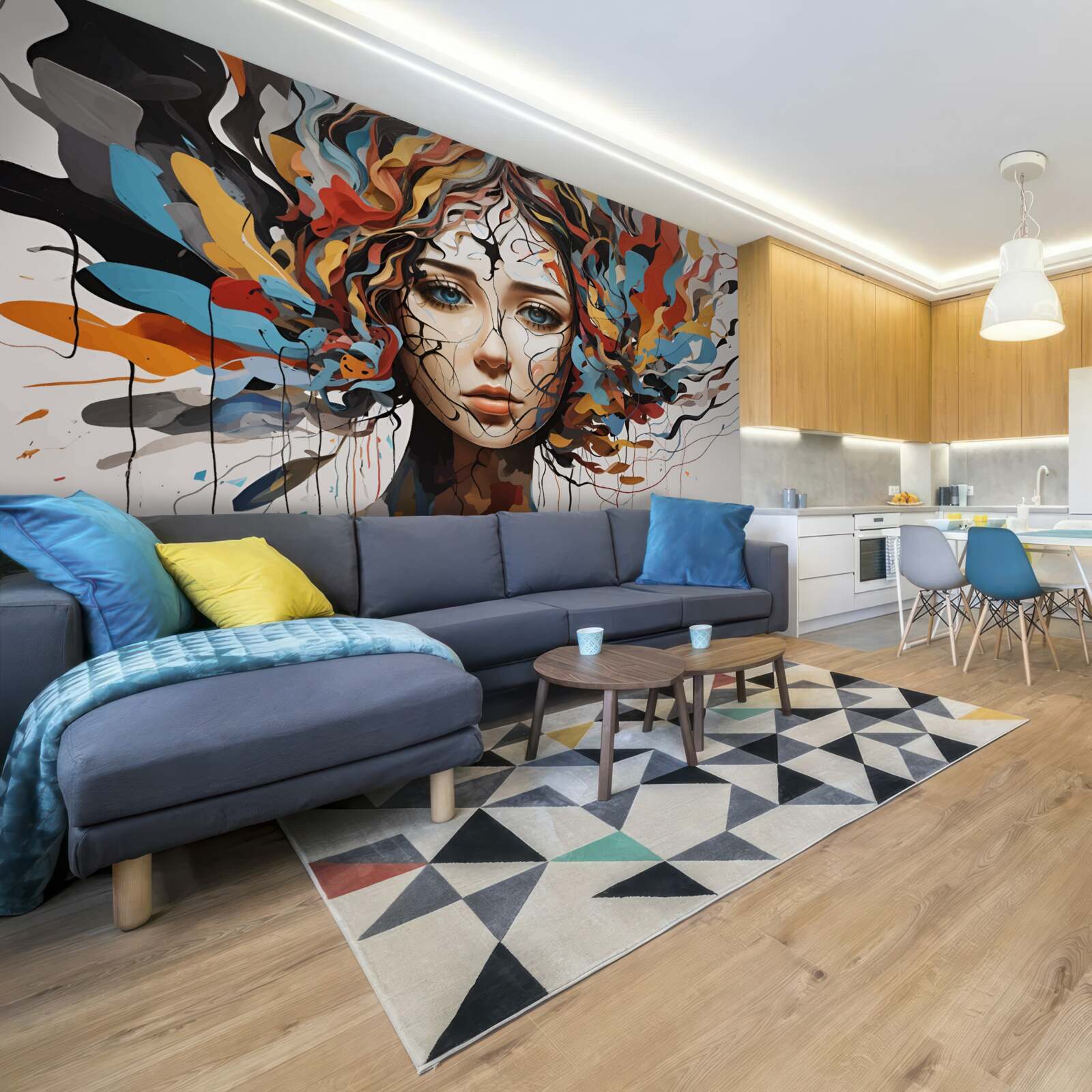 Papier peint abstrait avec cheveux volumineux de fille