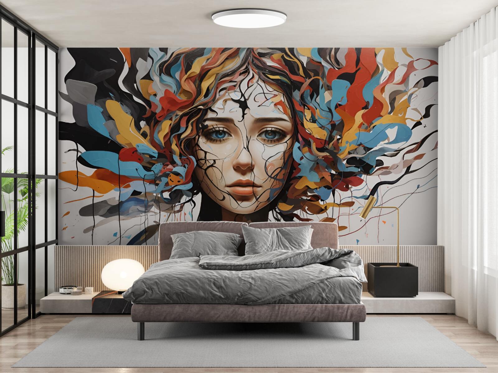 Papier peint abstrait avec cheveux volumineux de fille