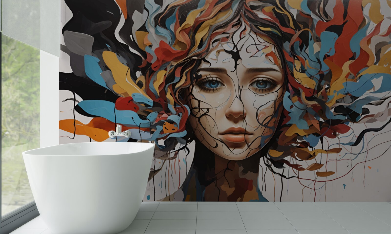 Papier peint abstrait avec cheveux volumineux de fille