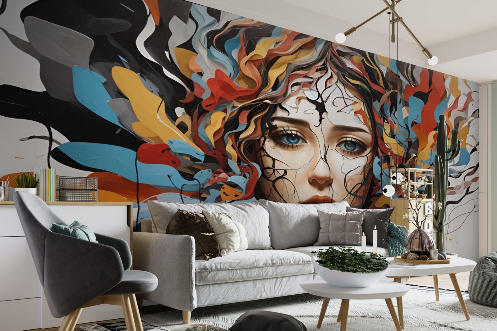 Papier peint abstrait avec cheveux volumineux de fille