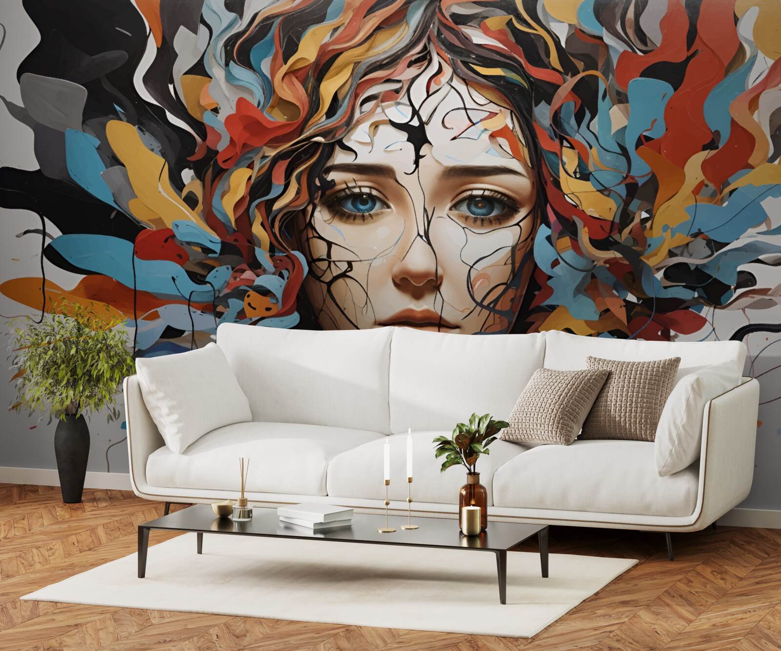 Papier peint abstrait avec cheveux volumineux de fille