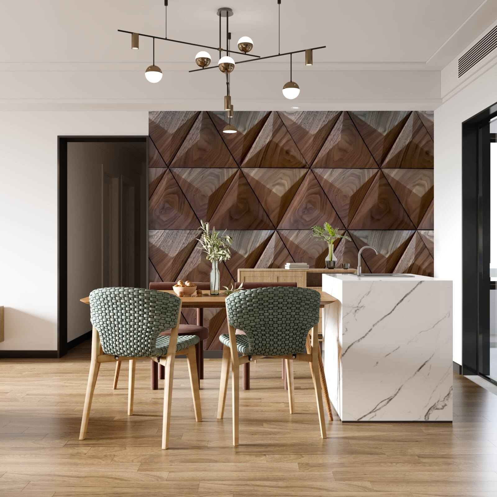 Papier peint formes triangulaires avec texture de bois