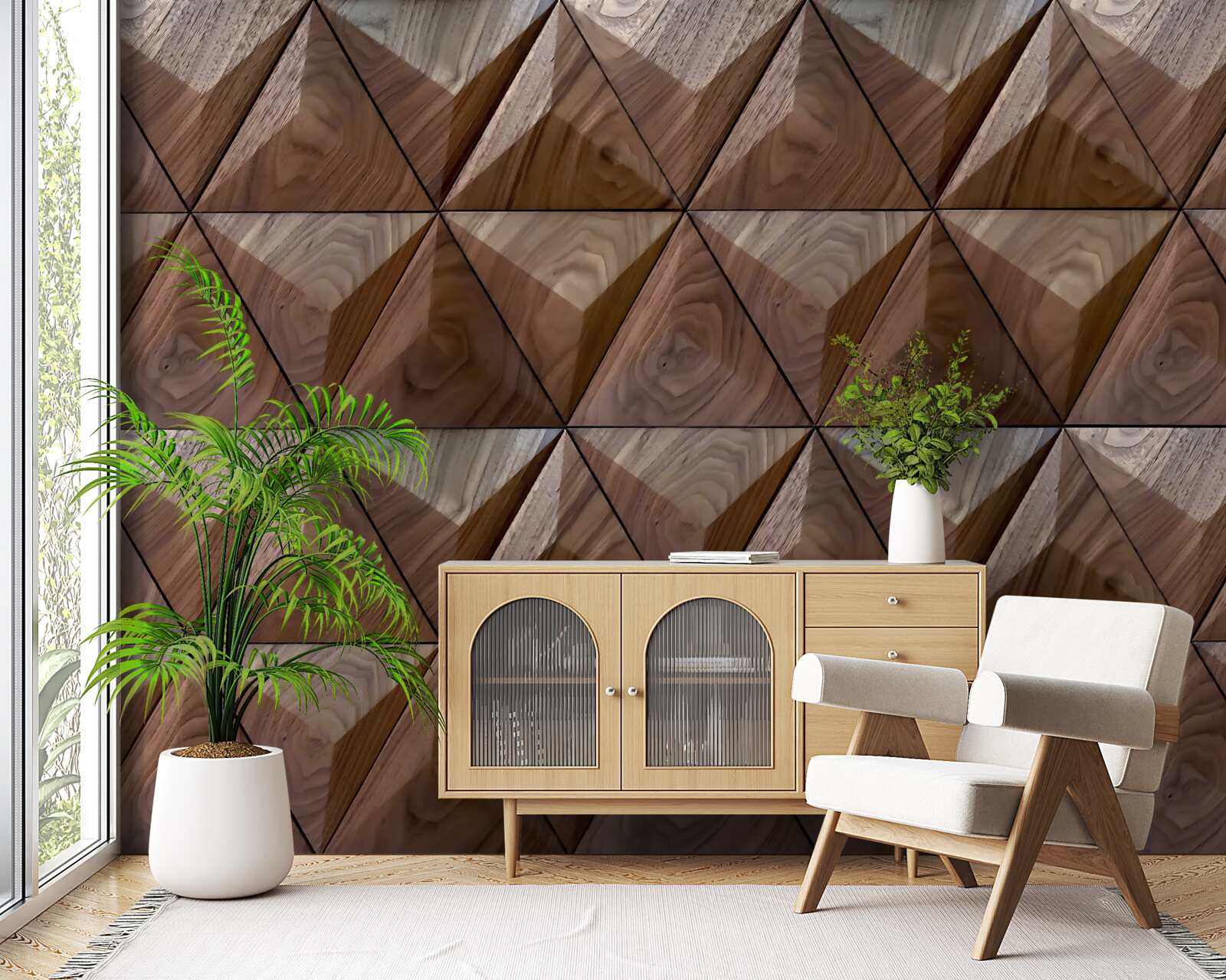 Papier peint formes triangulaires avec texture de bois