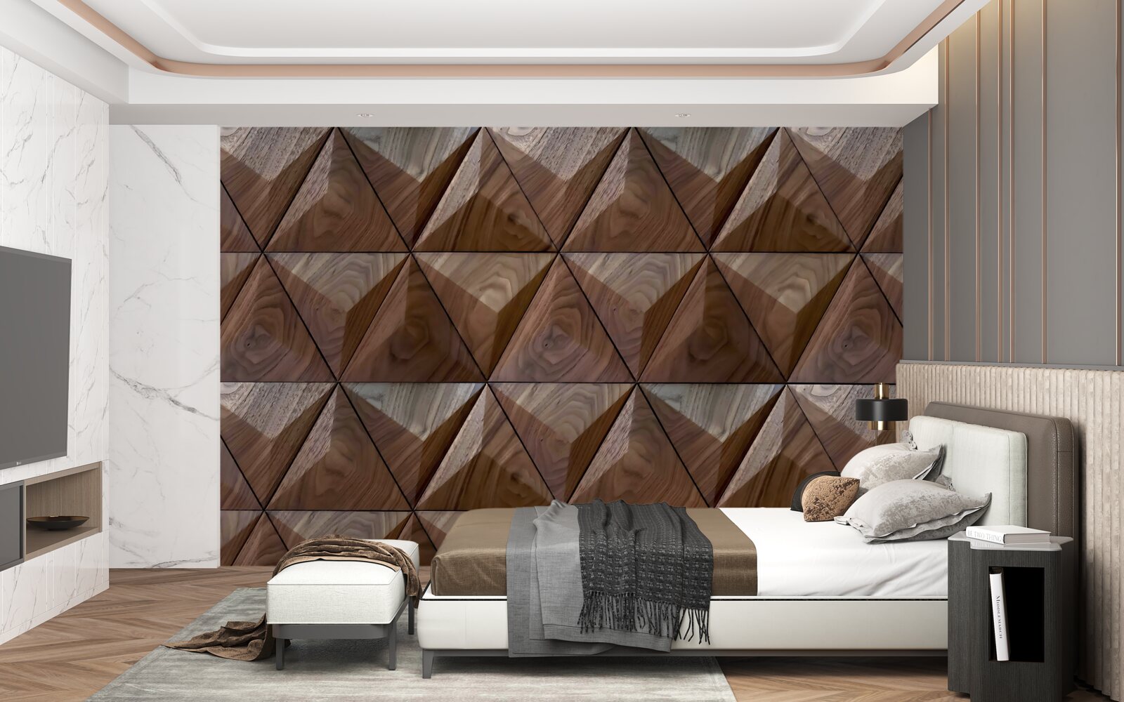 Papier peint formes triangulaires avec texture de bois