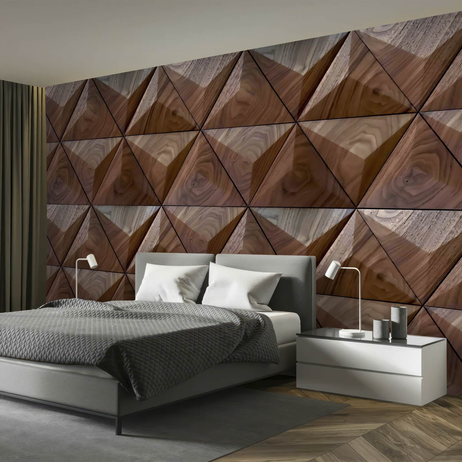 Papier peint formes triangulaires avec texture de bois