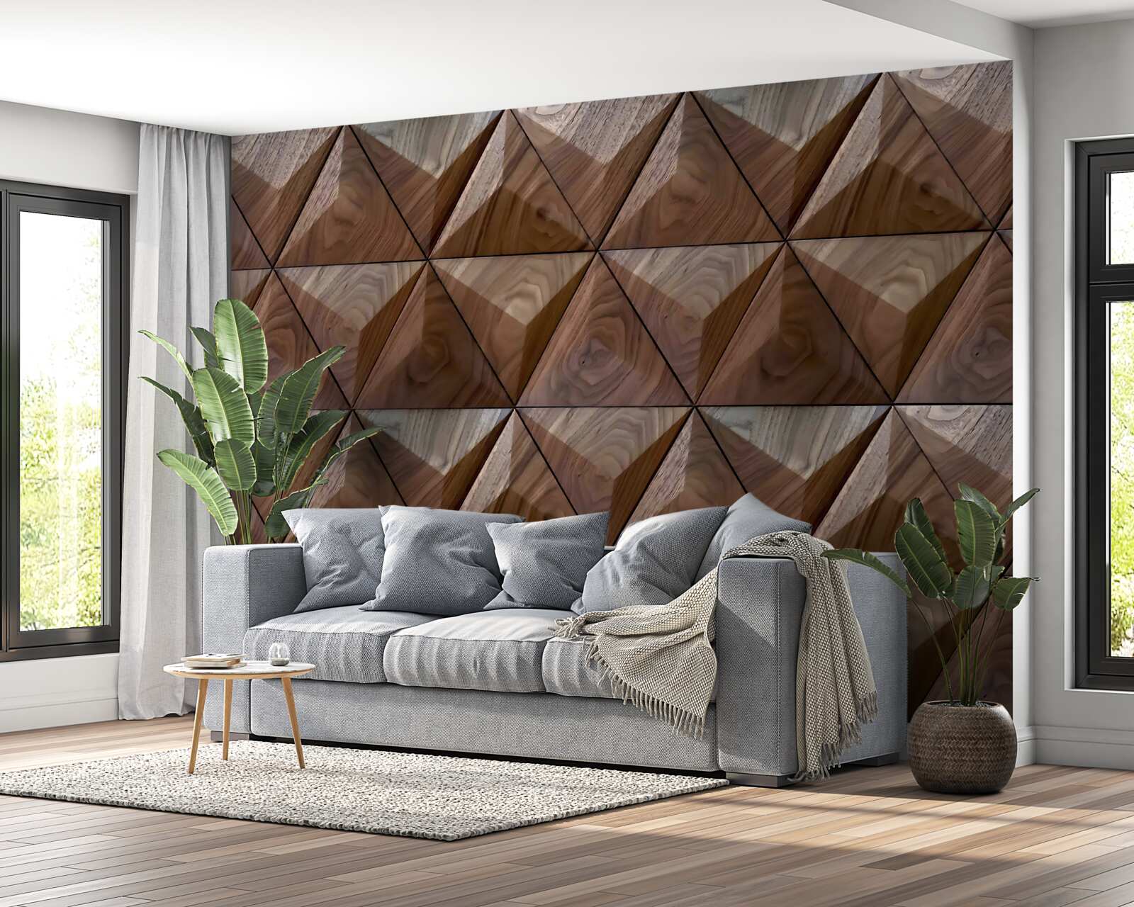 Papier peint formes triangulaires avec texture de bois