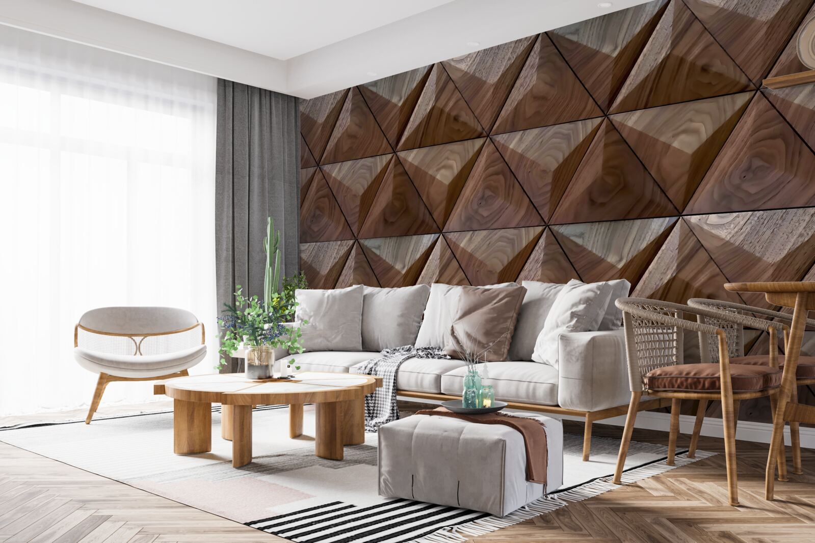 Papier peint formes triangulaires avec texture de bois