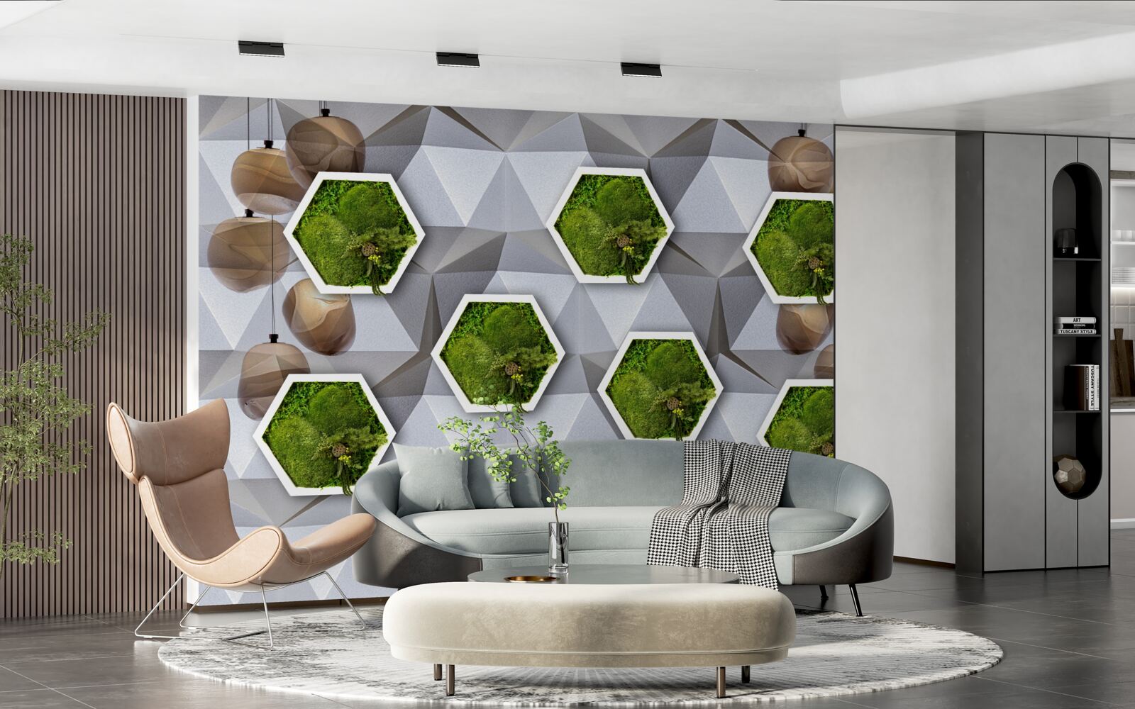 Papier peint plantes en forme de pentagone