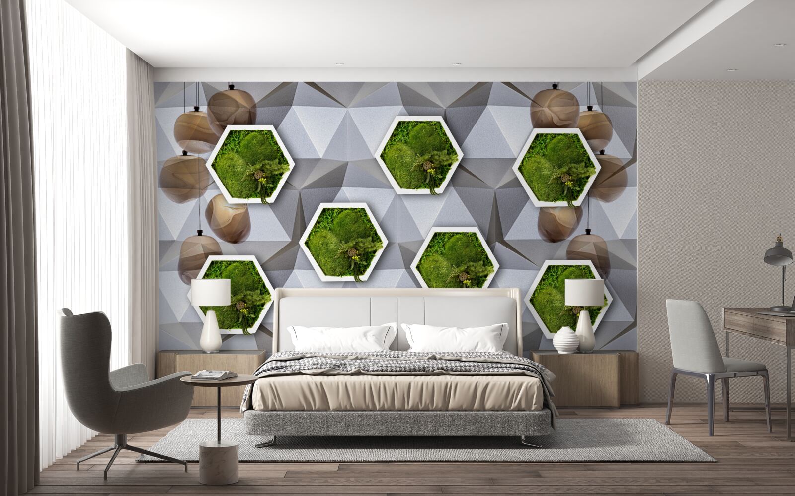 Papier peint plantes en forme de pentagone