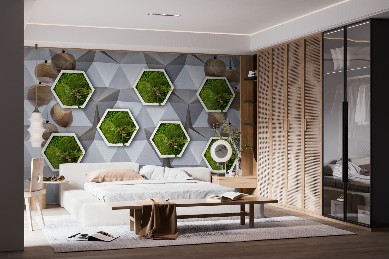 Papier peint plantes en forme de pentagone