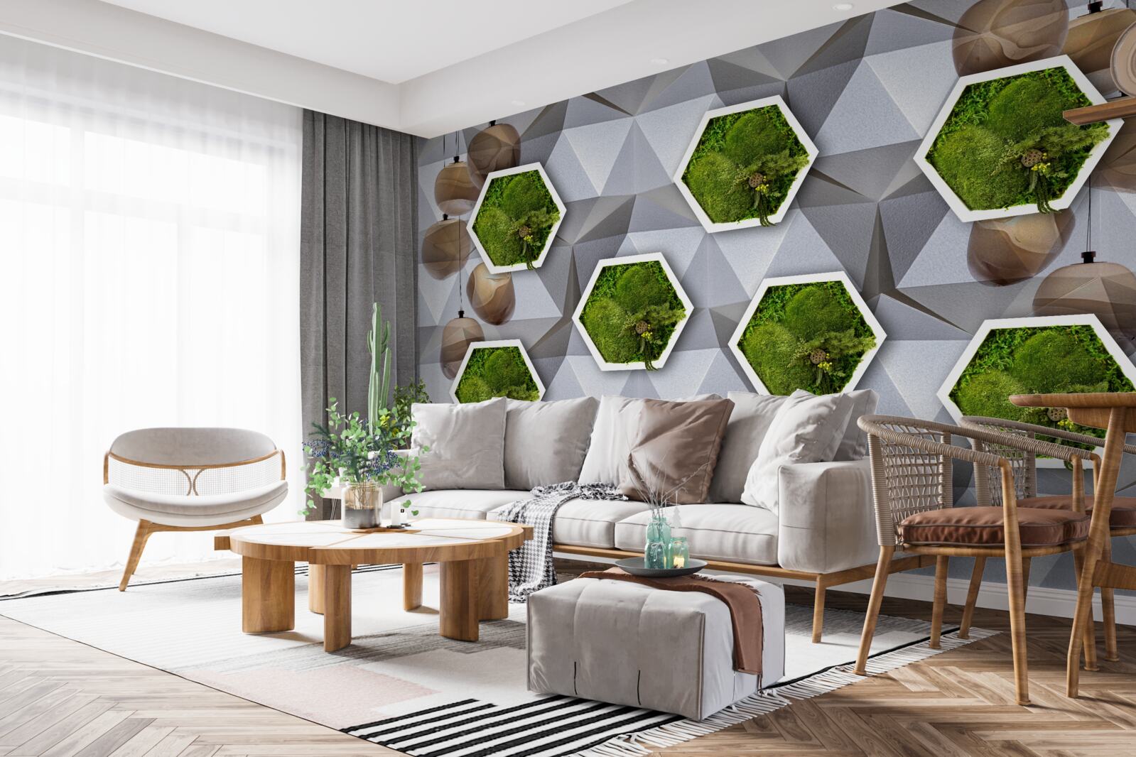 Papier peint plantes en forme de pentagone