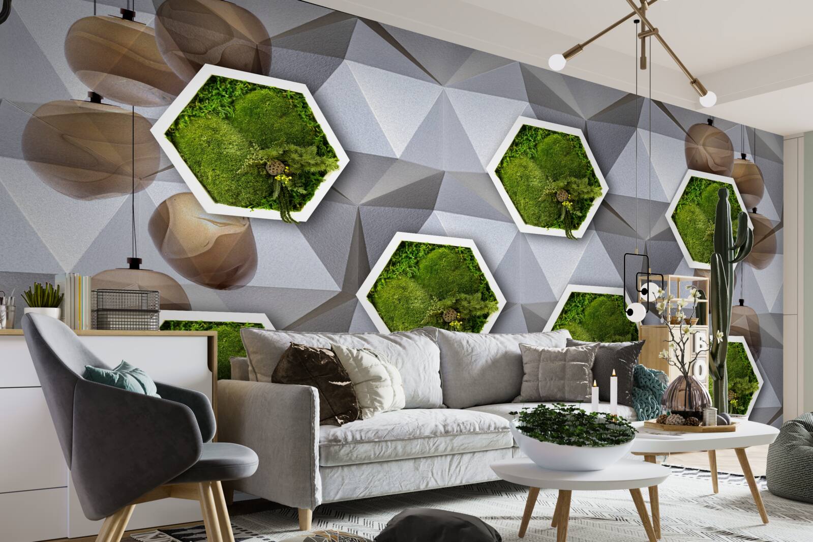 Papier peint plantes en forme de pentagone