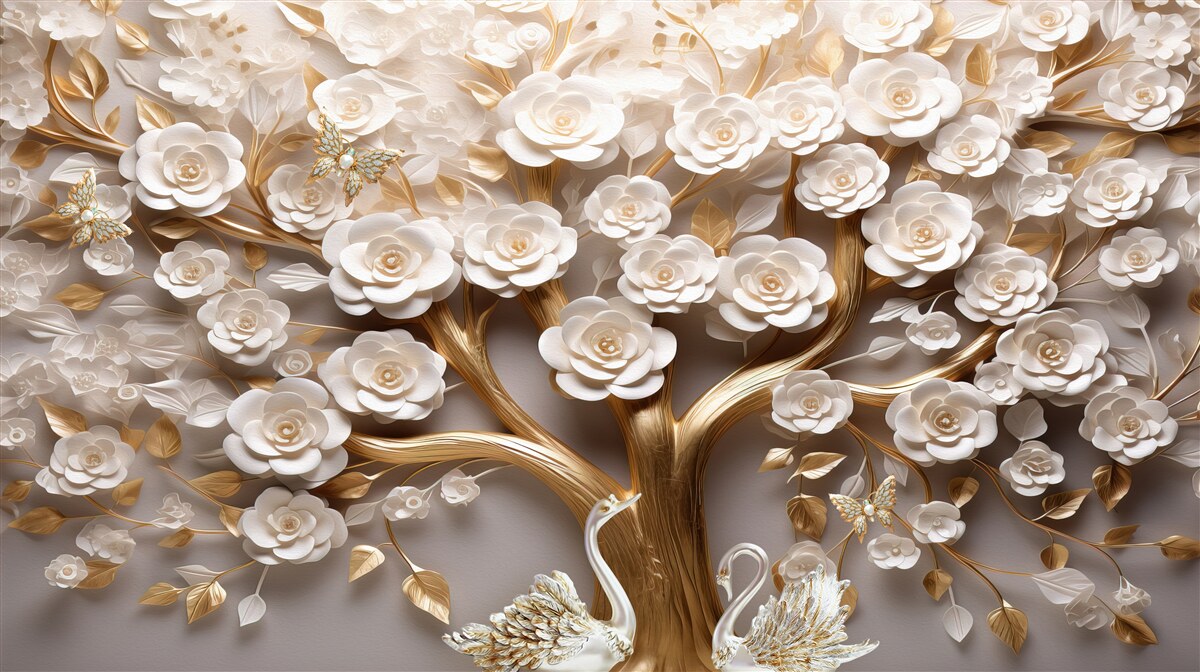 Papier peint arbre à fleurs denses et abondantes