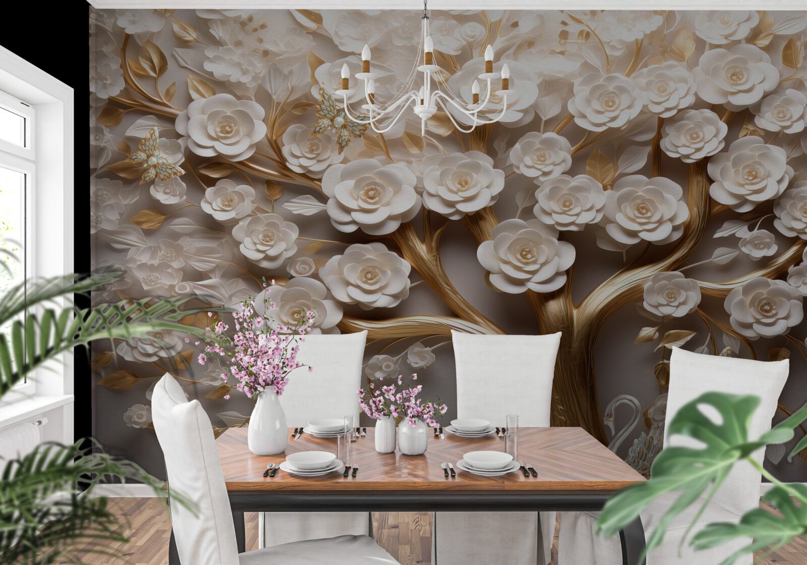 Papier peint arbre à fleurs denses et abondantes