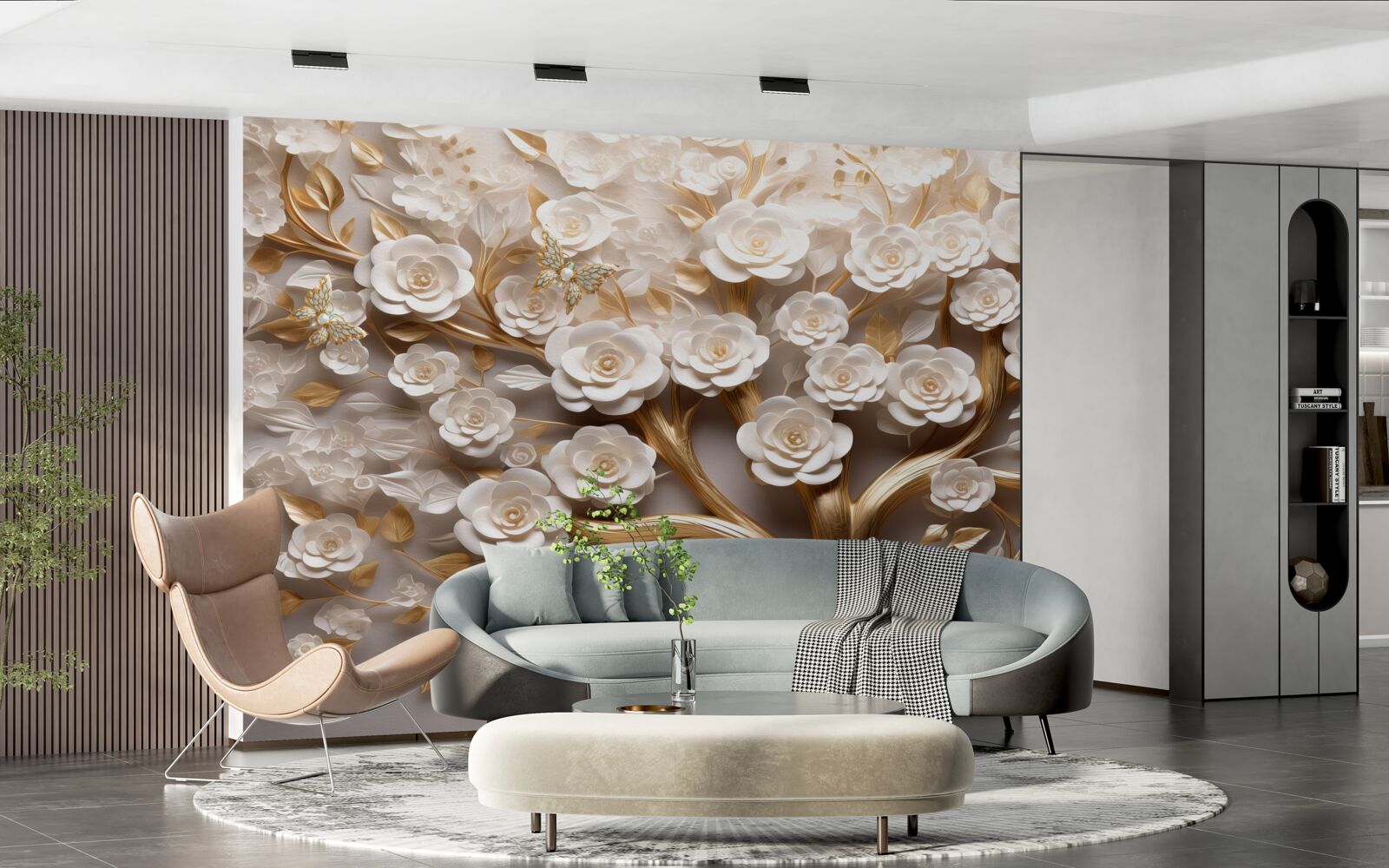 Papier peint arbre à fleurs denses et abondantes