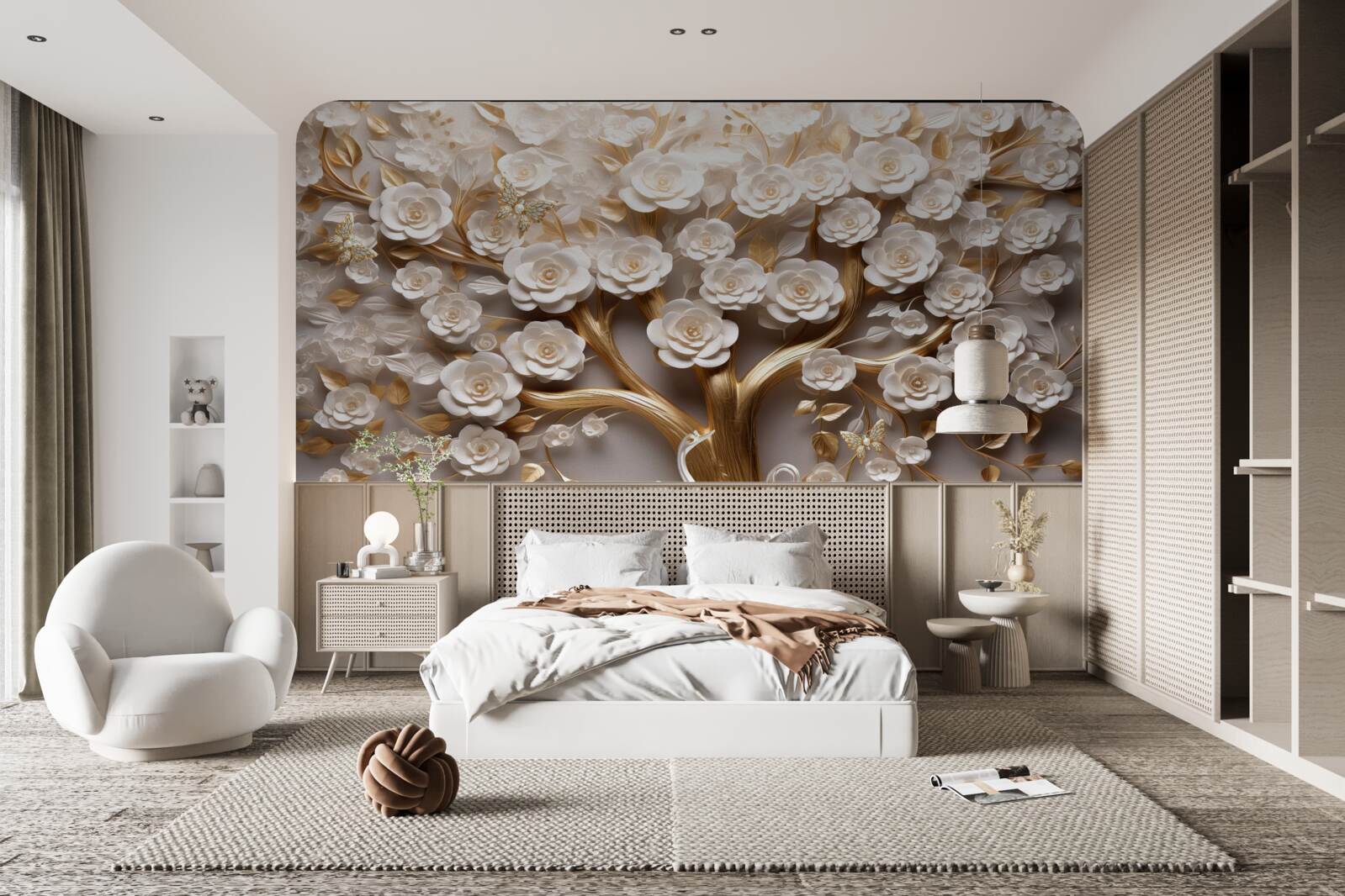 Papier peint arbre à fleurs denses et abondantes