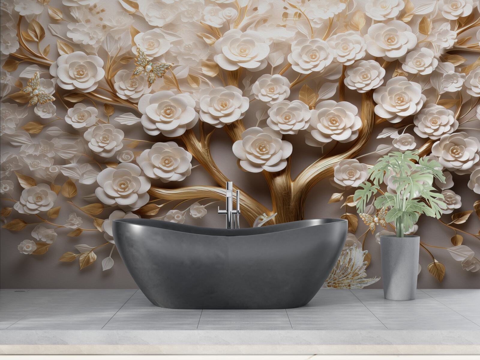 Papier peint arbre à fleurs denses et abondantes