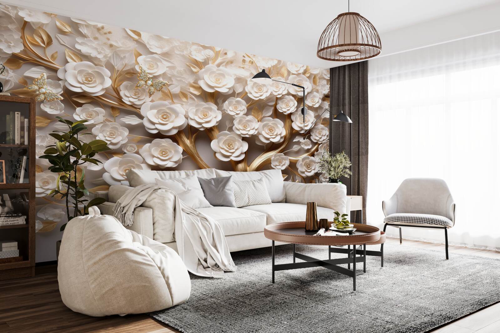 Papier peint arbre à fleurs denses et abondantes