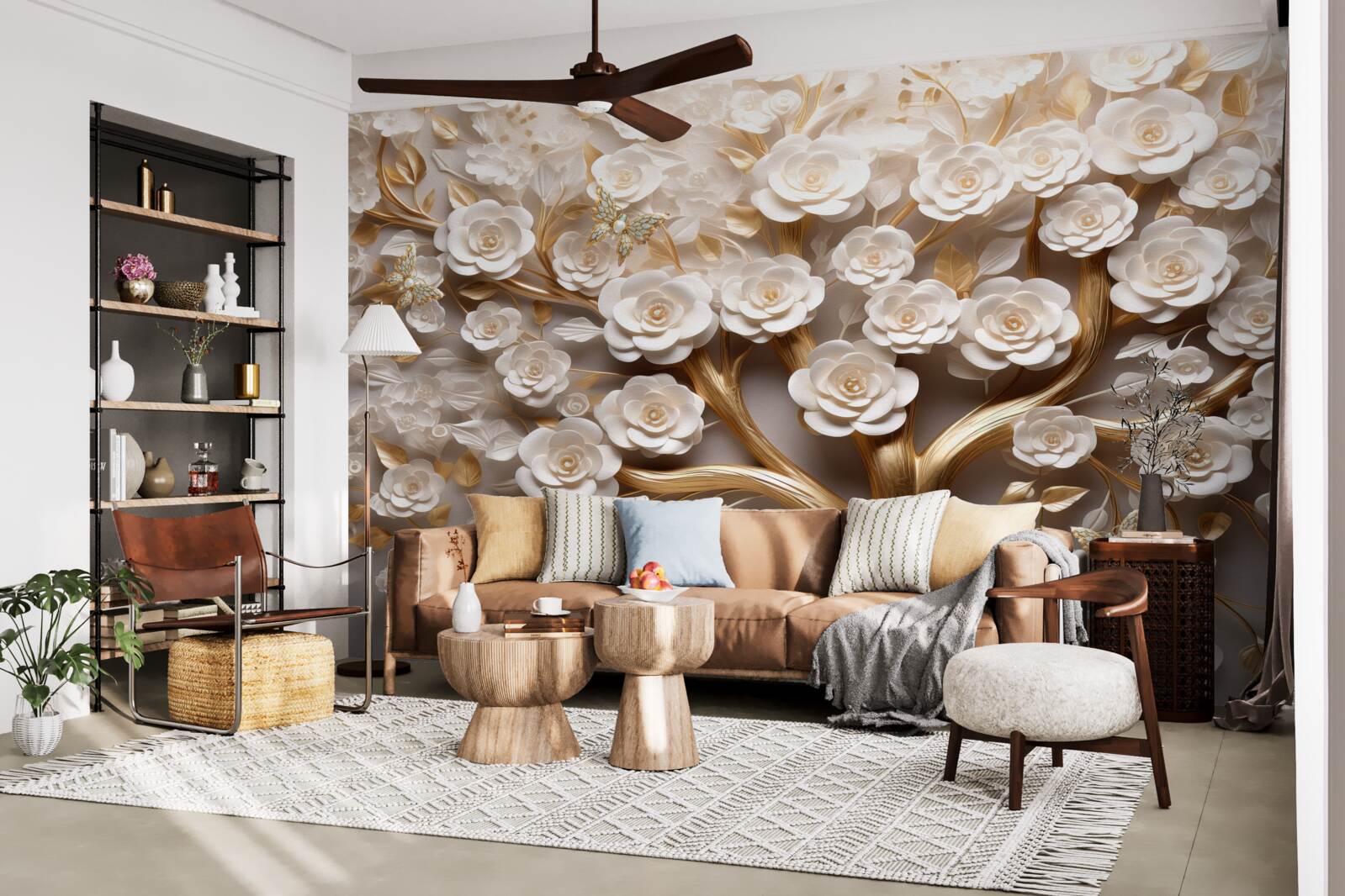 Papier peint arbre à fleurs denses et abondantes