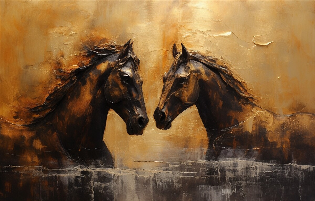 Papier peint deux chevaux dans l'eau