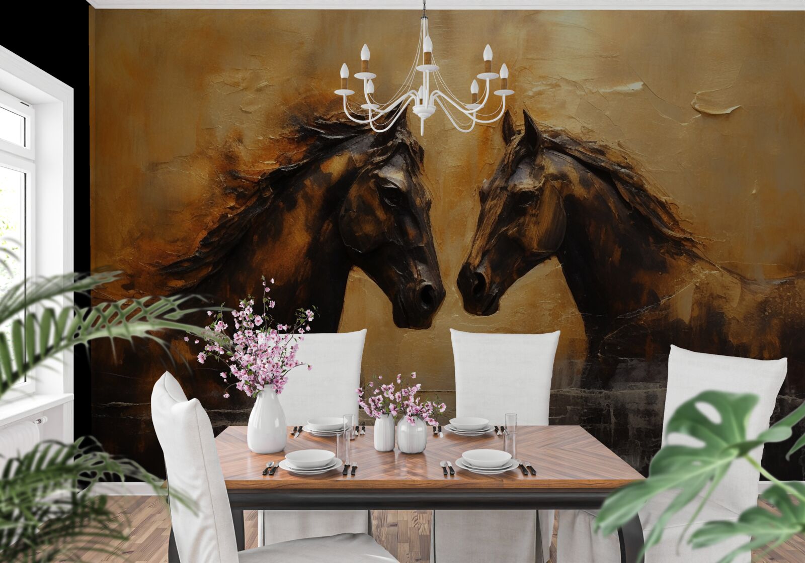 Papier peint deux chevaux dans l'eau