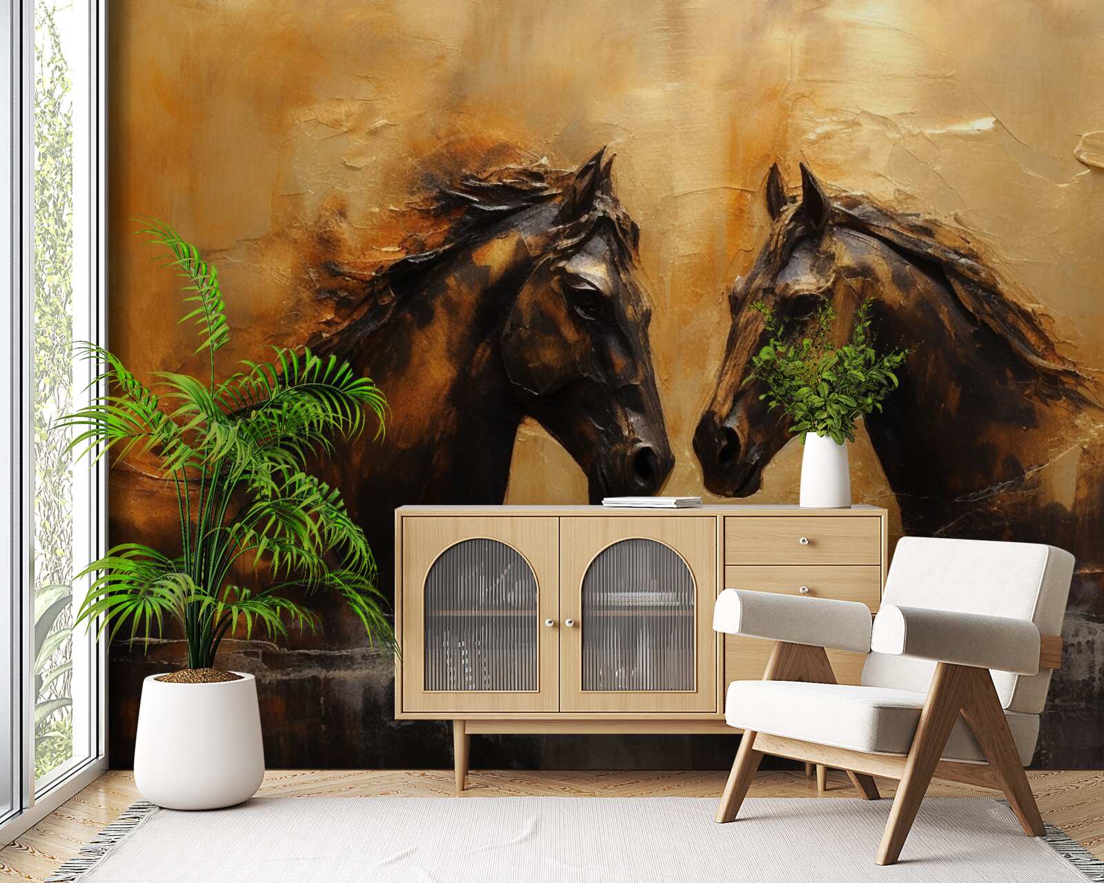 Papier peint deux chevaux dans l'eau