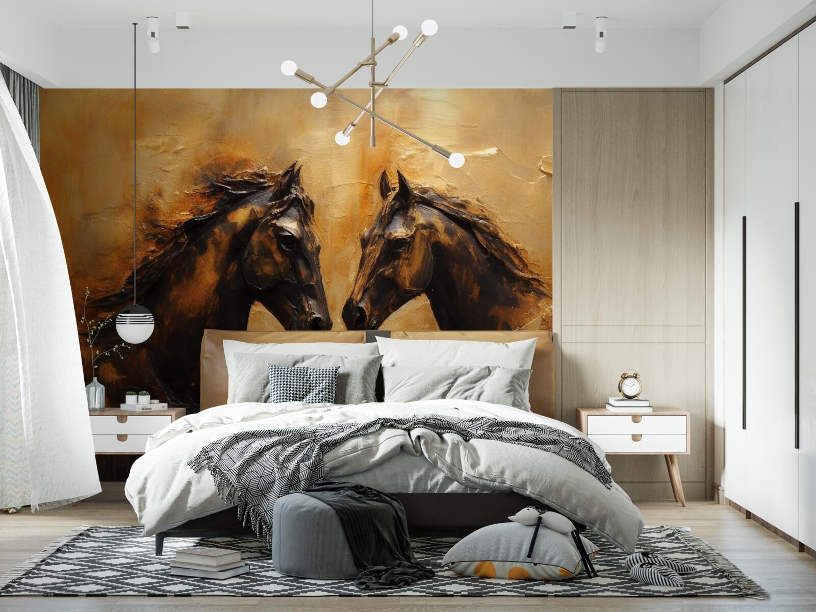 Papier peint deux chevaux dans l'eau