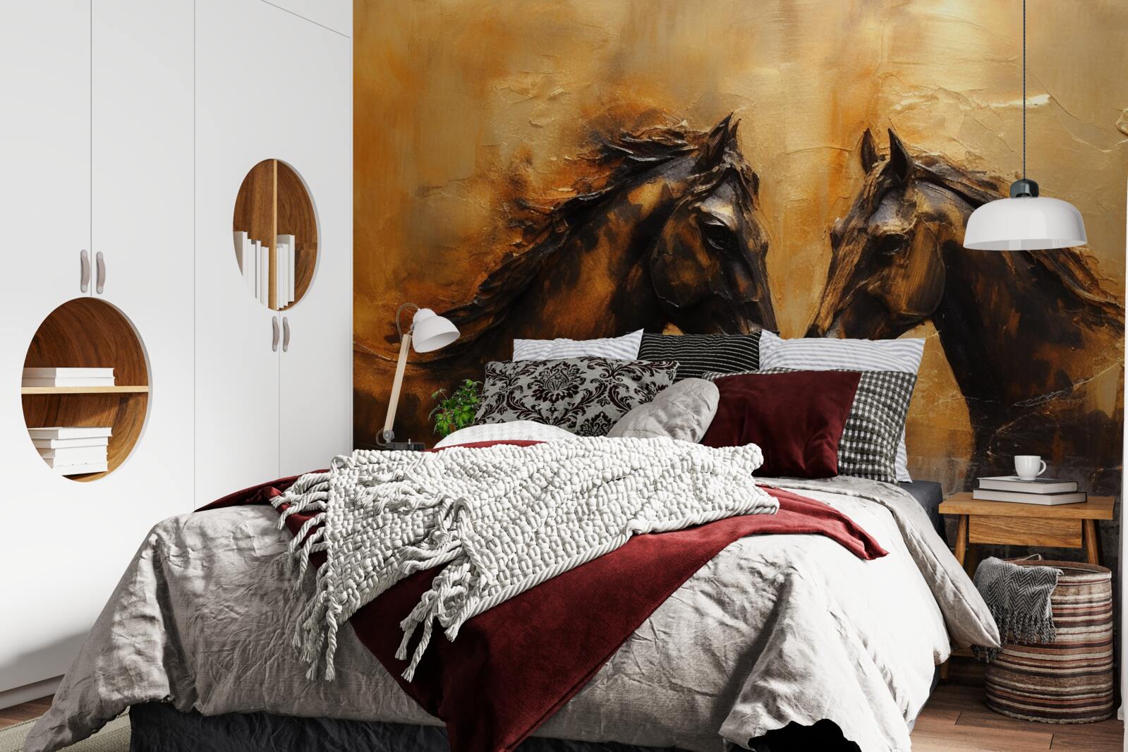 Papier peint deux chevaux dans l'eau