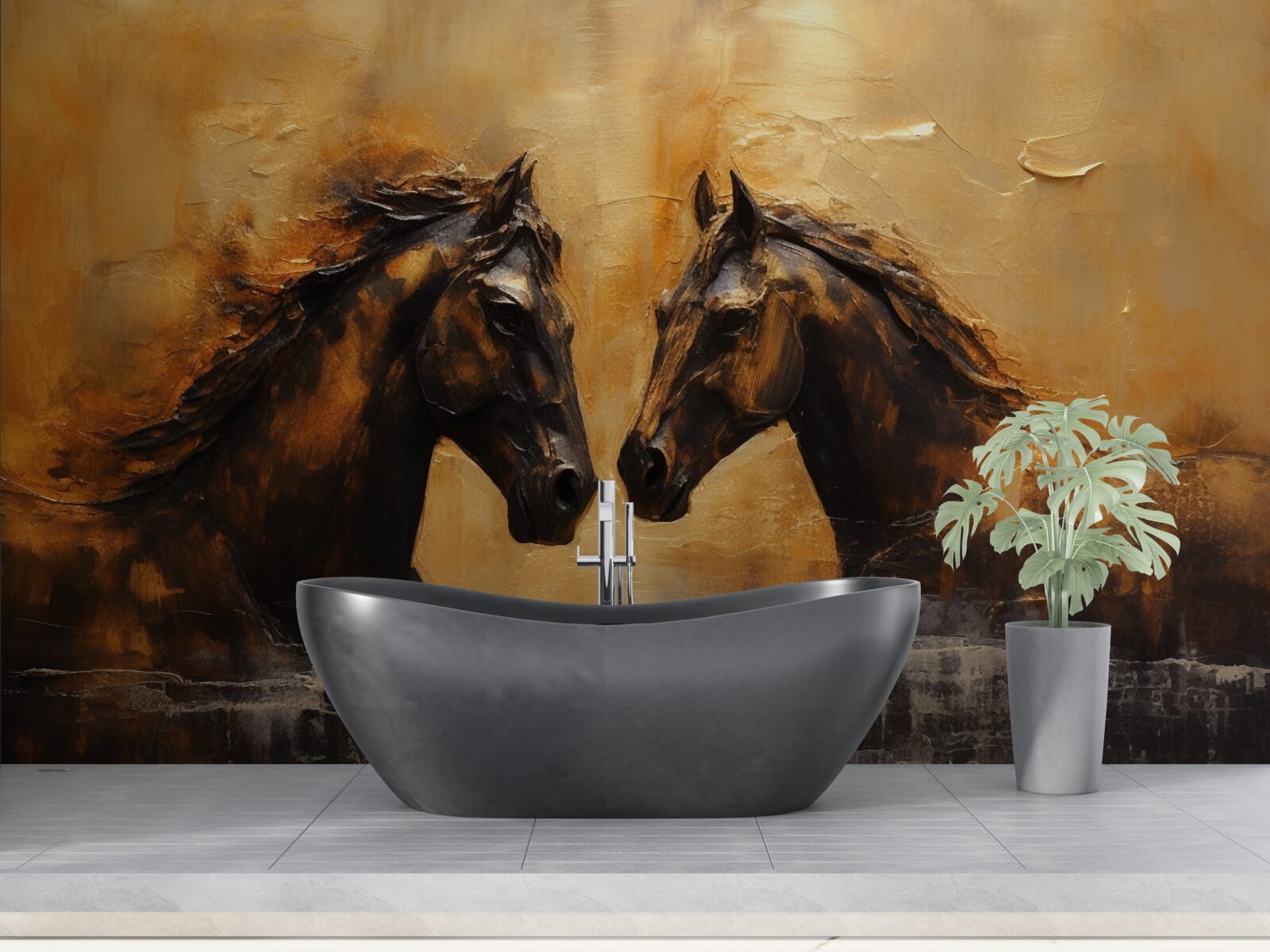 Papier peint deux chevaux dans l'eau
