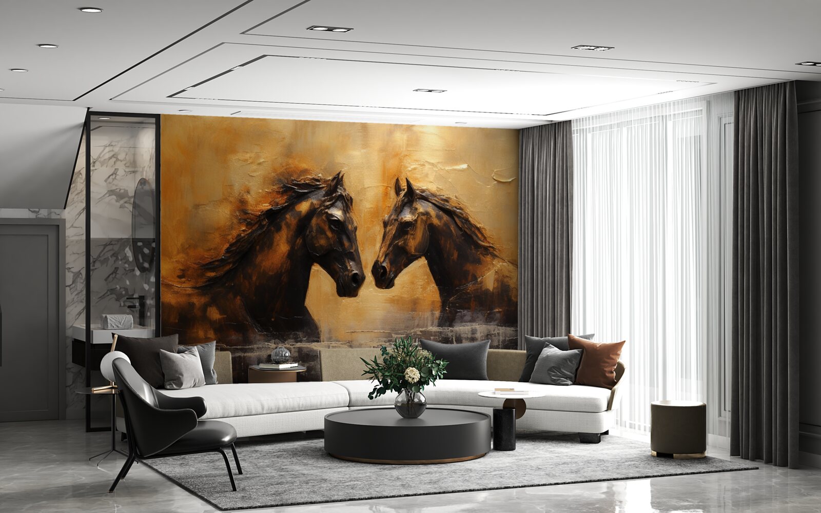 Papier peint deux chevaux dans l'eau