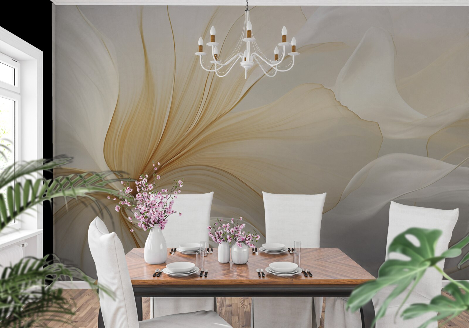 Papier peint marbre clair, décoré de motifs élégants