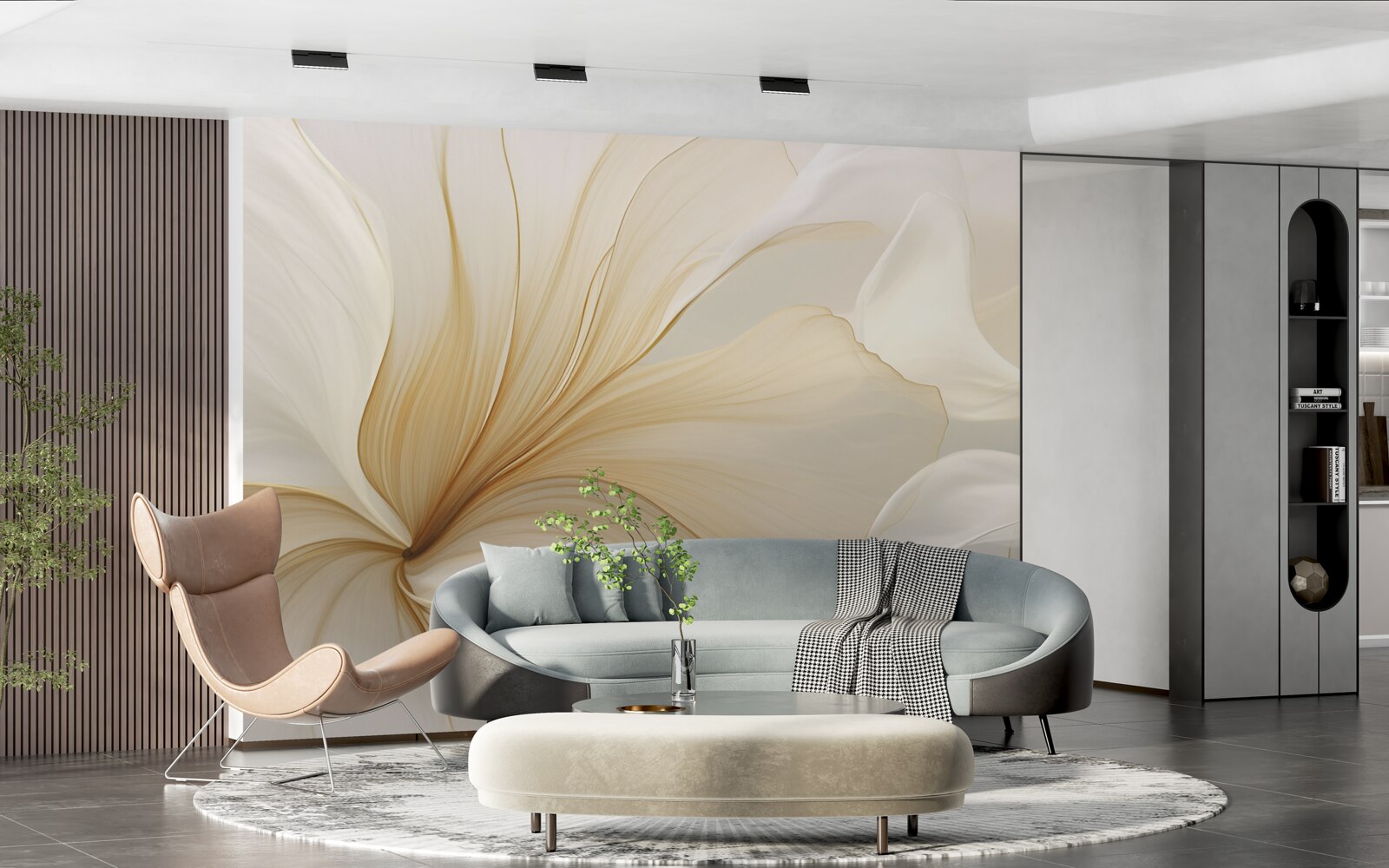 Papier peint marbre clair, décoré de motifs élégants