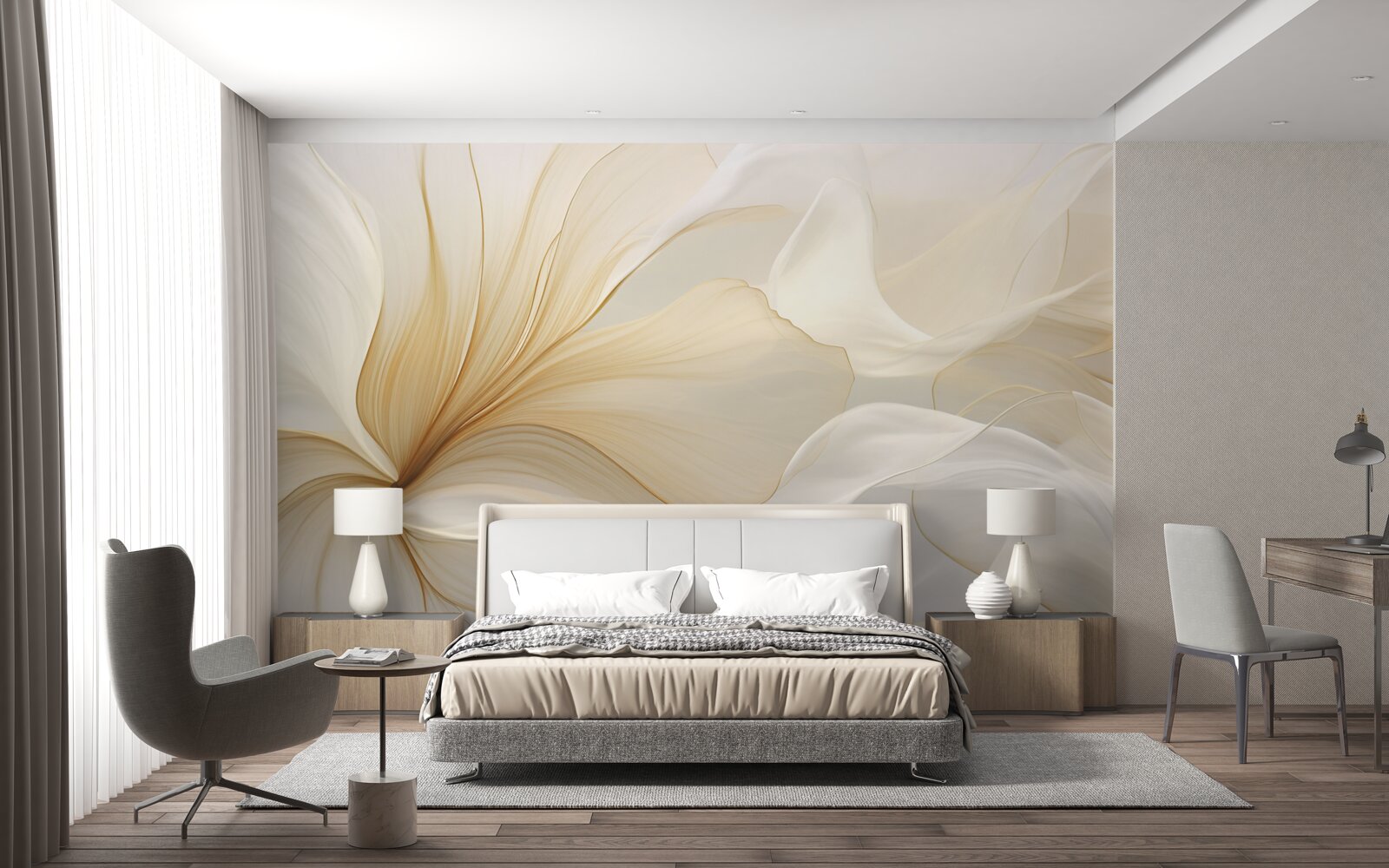 Papier peint marbre clair, décoré de motifs élégants