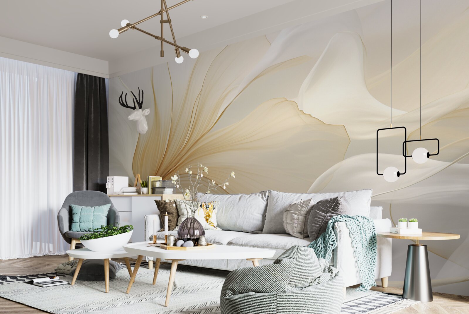 Papier peint marbre clair, décoré de motifs élégants