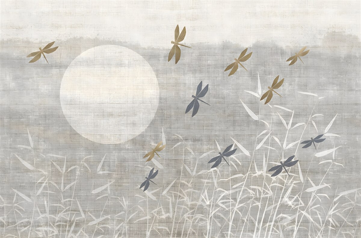 Papier peint les libellules volent au-dessus du champ