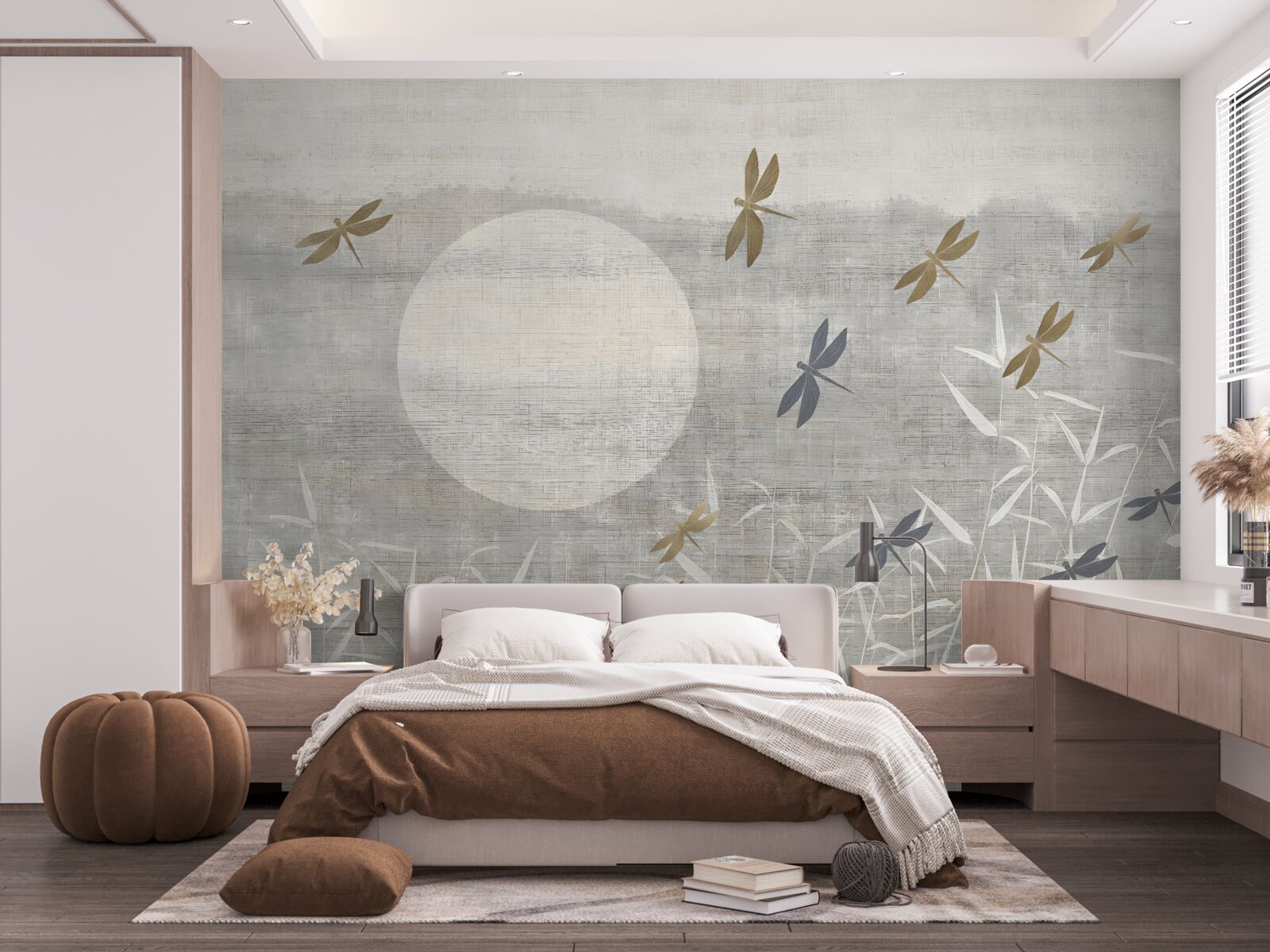 Papier peint les libellules volent au-dessus du champ