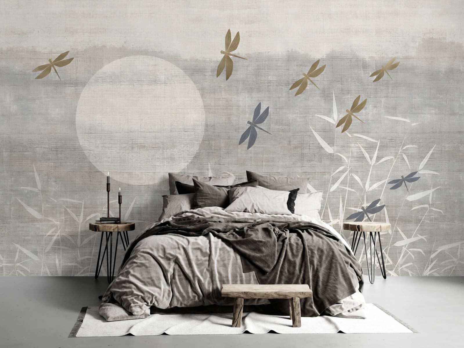 Papier peint les libellules volent au-dessus du champ