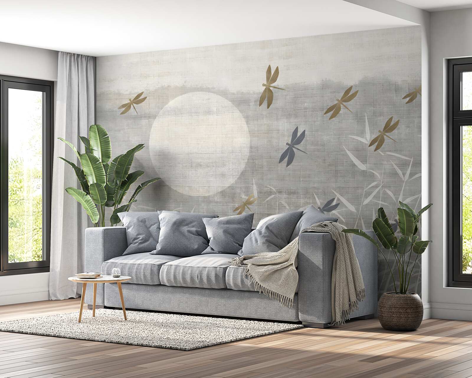 Papier peint les libellules volent au-dessus du champ