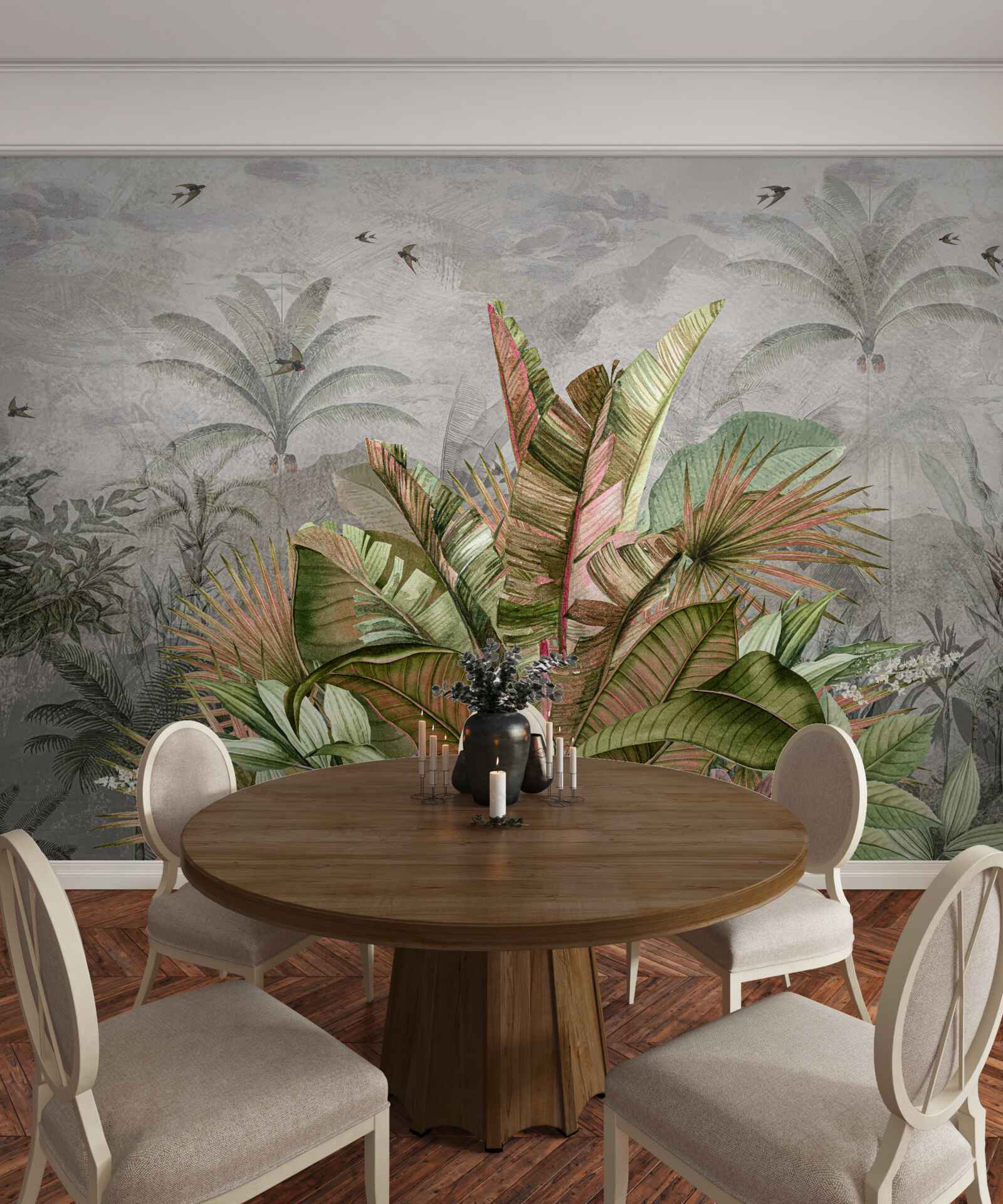 Papier peint composition brumeuse de fougères