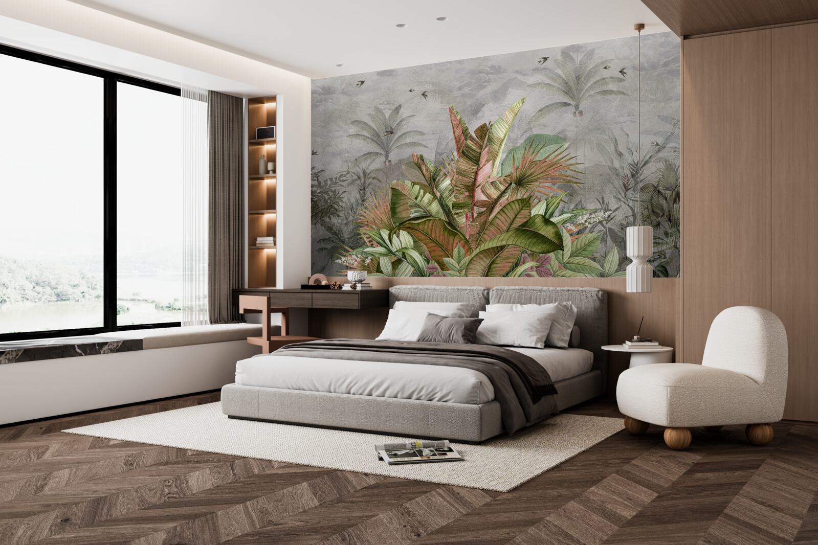 Papier peint composition brumeuse de fougères