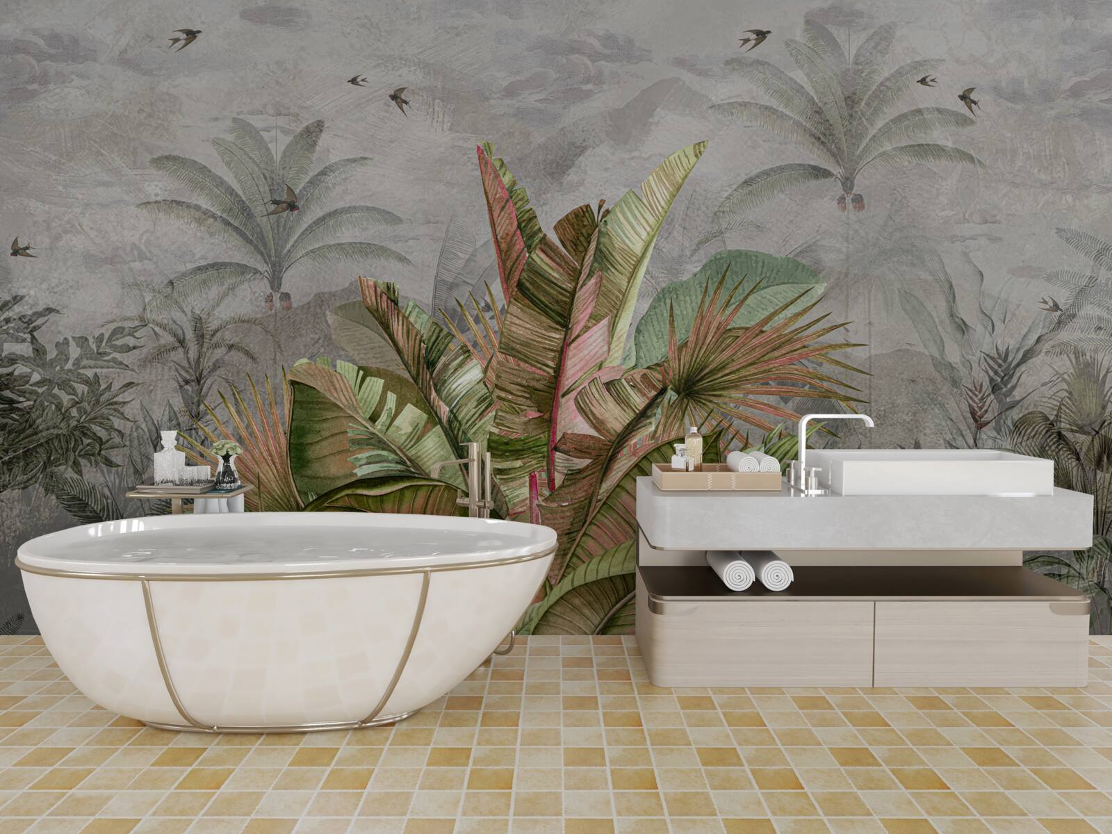 Papier peint composition brumeuse de fougères