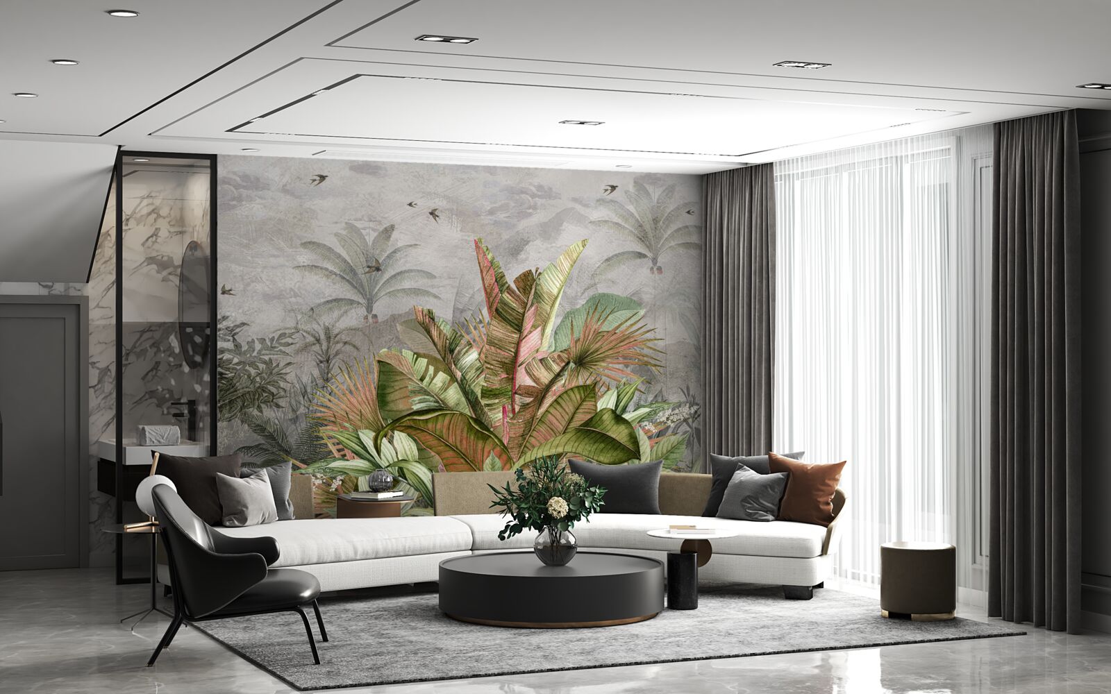 Papier peint composition brumeuse de fougères