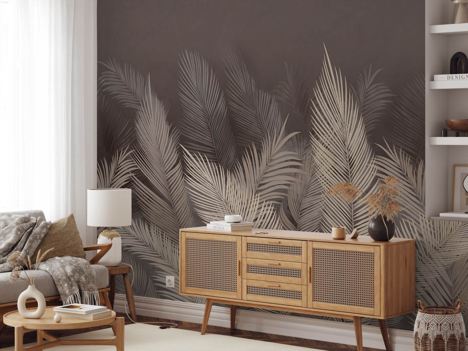 Papier peint fougères verdoyantes le soir