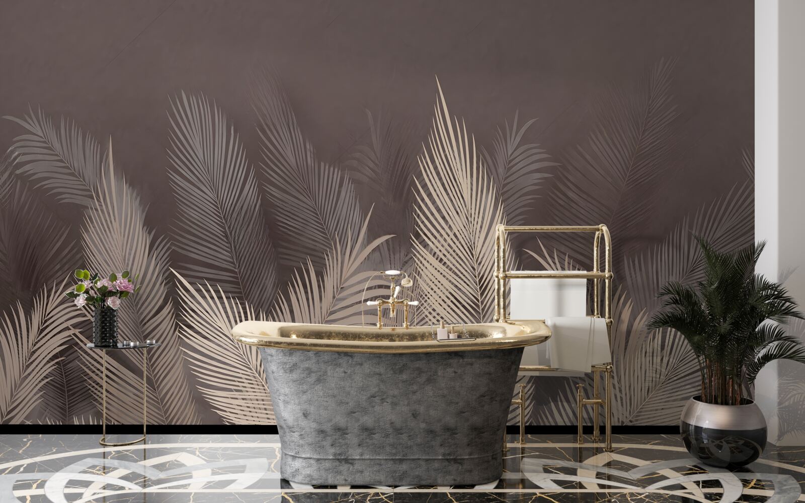 Papier peint fougères verdoyantes le soir