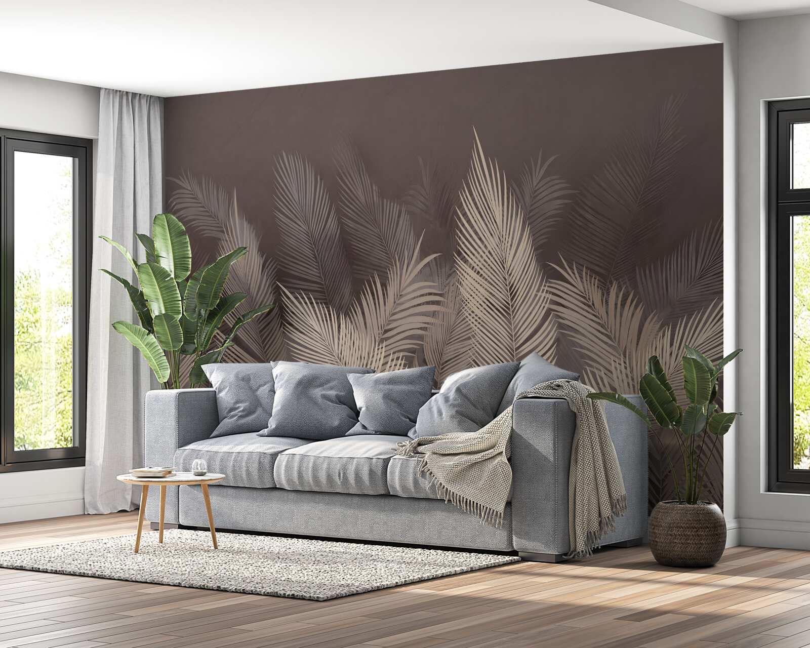 Papier peint fougères verdoyantes le soir