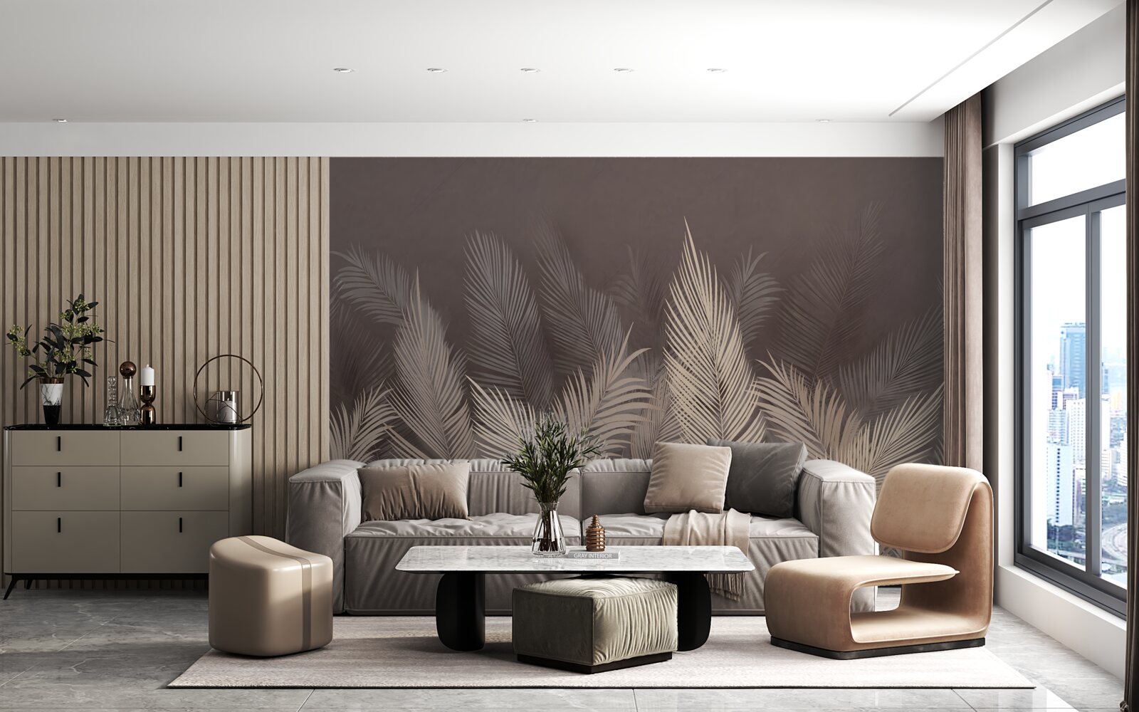 Papier peint fougères verdoyantes le soir