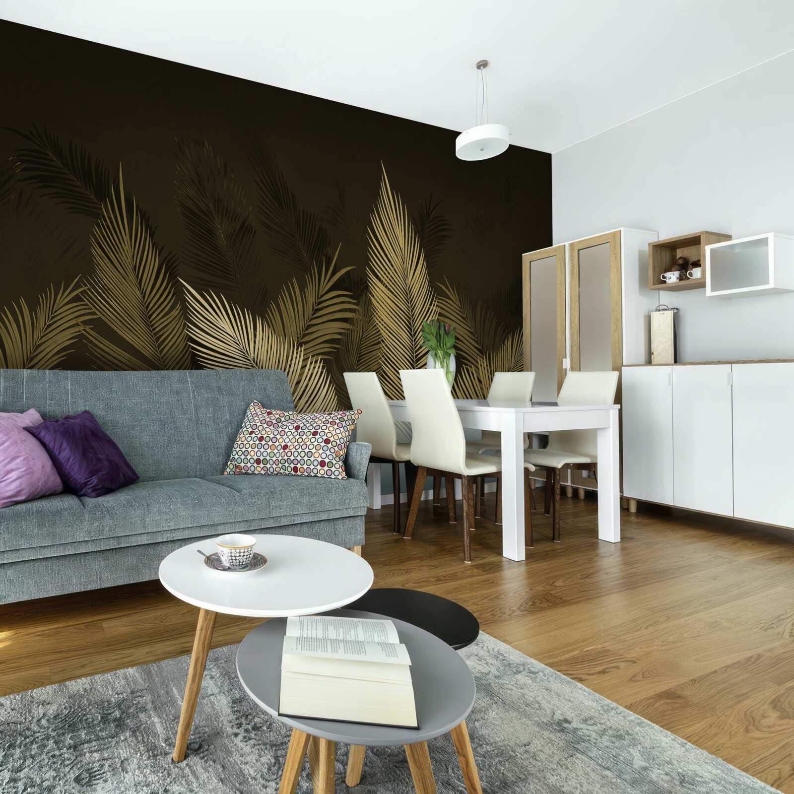 Papier peint feuilles de fougère dans la forêt nocturne