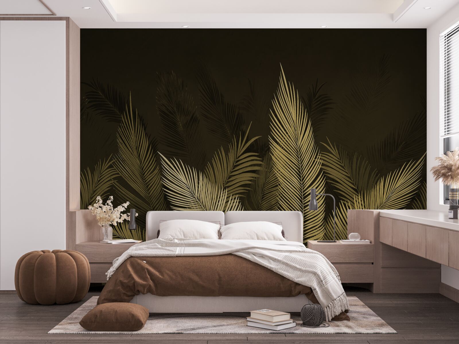 Papier peint feuilles de fougère dans la forêt nocturne