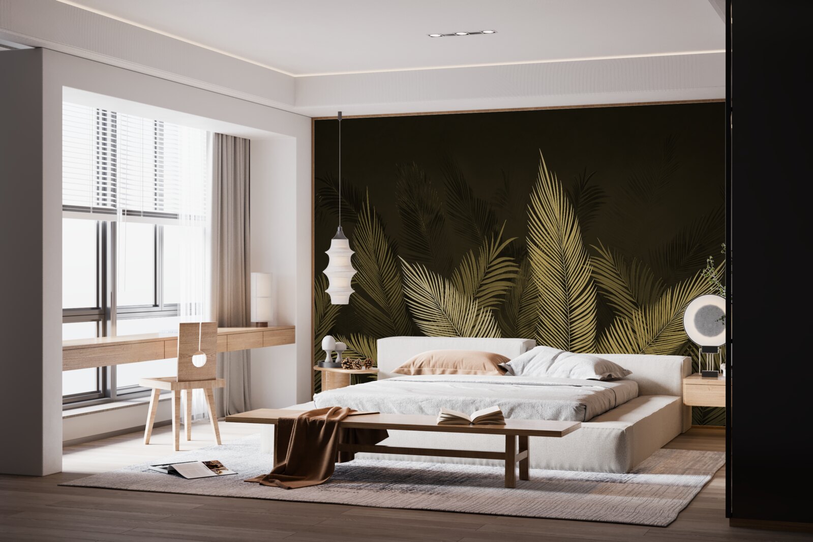 Papier peint feuilles de fougère dans la forêt nocturne